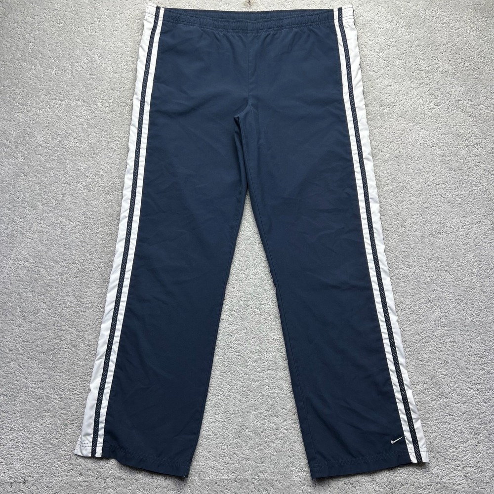 VINTAGE Y2k Nike Track Pants Womens Large 12-14 Navy Blue White Side Stripe